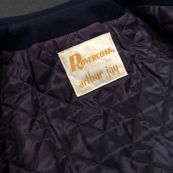 Vintage Wool Peacoat Navy Contrast Arthur Jay Rovercoat Dagger Collar 70's - Picture 9 of 13